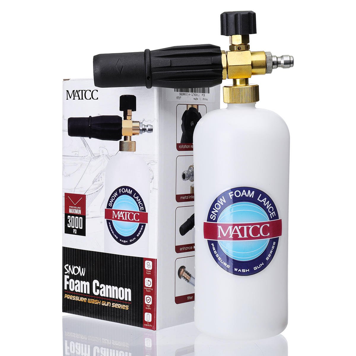 Adjustable Snow Foam Lance Washer Soap 1L Bottle High Pressure Washer Gun Foam Cannon