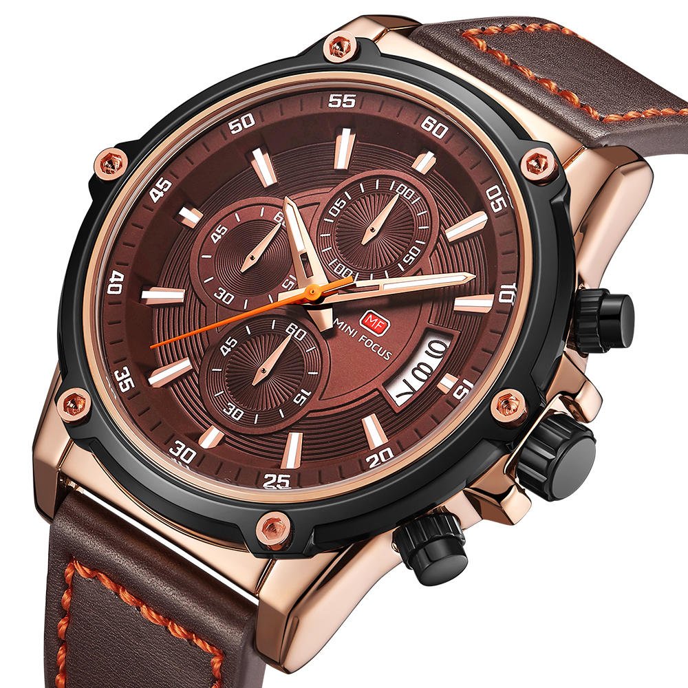 Military Style Luminous Date Leather Strap Men Wrist Watch Quartz Watch