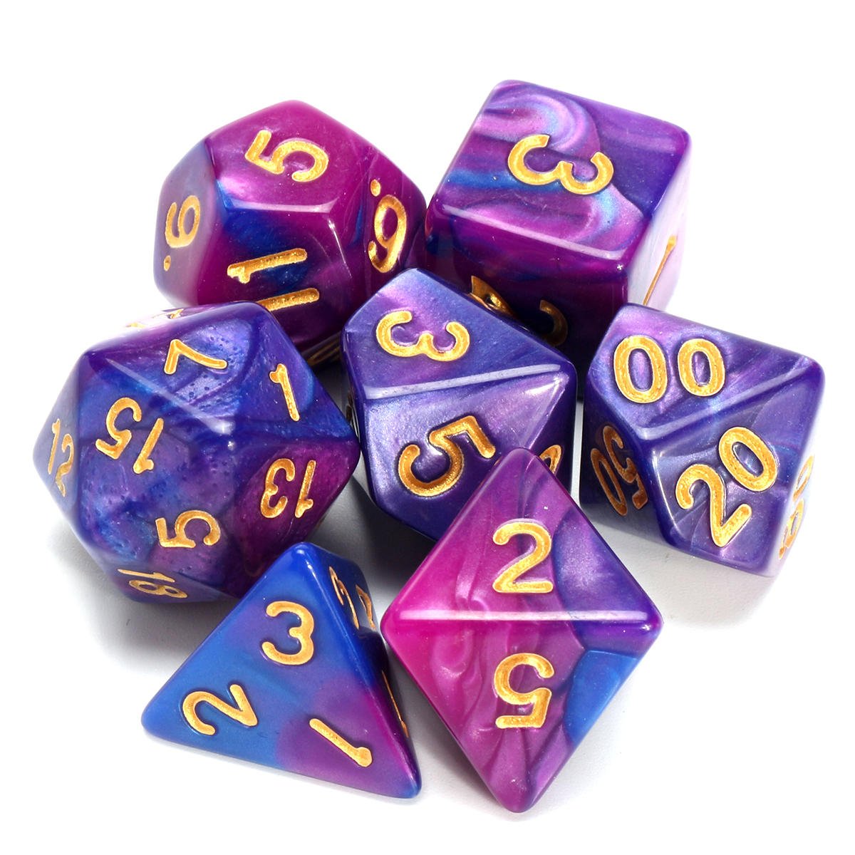 Polyhedral Dice Purple and Blue 7 Piece D and D RPG MTG Party Game Toy Set