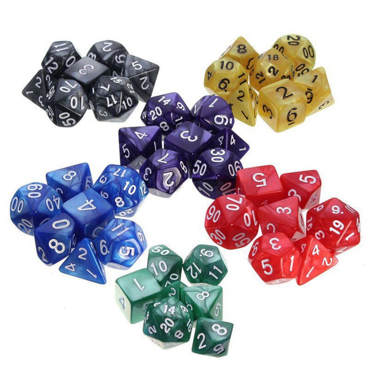 42 Pcs Polyhedral TRPG Game Dice Sets 4D 6D 8D 10D 12D 20D Multi side