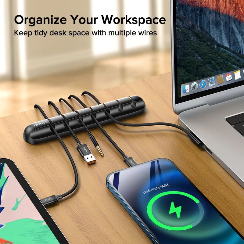 Cable Organizer Management Wire Holder Flexible USB Cable Winder Tidy Silicone Clips