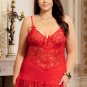 Red Sheer Lace Floral Patterns Adjustable Straps Babydoll