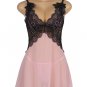 V Neck Pink Lace Stitching Strap with Flower Babydoll