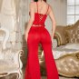 Red Lace-Up Bra and High-Waisted Pants Set
