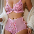 Pink Heart-Patterned Lace Bra and Panty Set