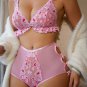 Pink Heart-Patterned Lace Bra and Panty Set
