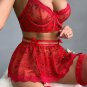 Romantic Red Sheer Bra and Skirt Set