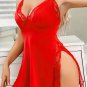 Alluring Red Lace Chemise with High Slit