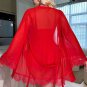 Flirty Red Lace Bralette and Shorts with Sheer Robe