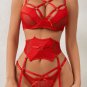 Classic Sexy Mesh O-ring Detail Crisscross Front Garter Thong Lingerie Set