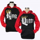 Couple Matching King Queen Crown Raglan Pullover Hoodie