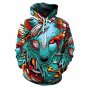 Men's Fashion 3D Wolf Print Casual Long Sleeve Hooded