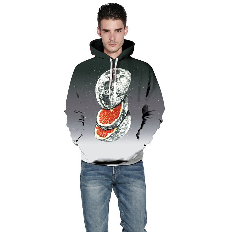 Men's 3D Moon Print Long Sleeve Hoodies