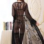 Black Sexy Sheer Mesh Lace-up Cardigan Sleepwear