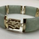 14 Karat Gold Chinese Dragon Green Jade Bracelet 7.5 Inch