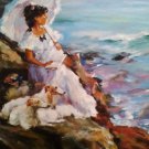 Girl and the Sea. Oil on Stretched Canvas, signed.