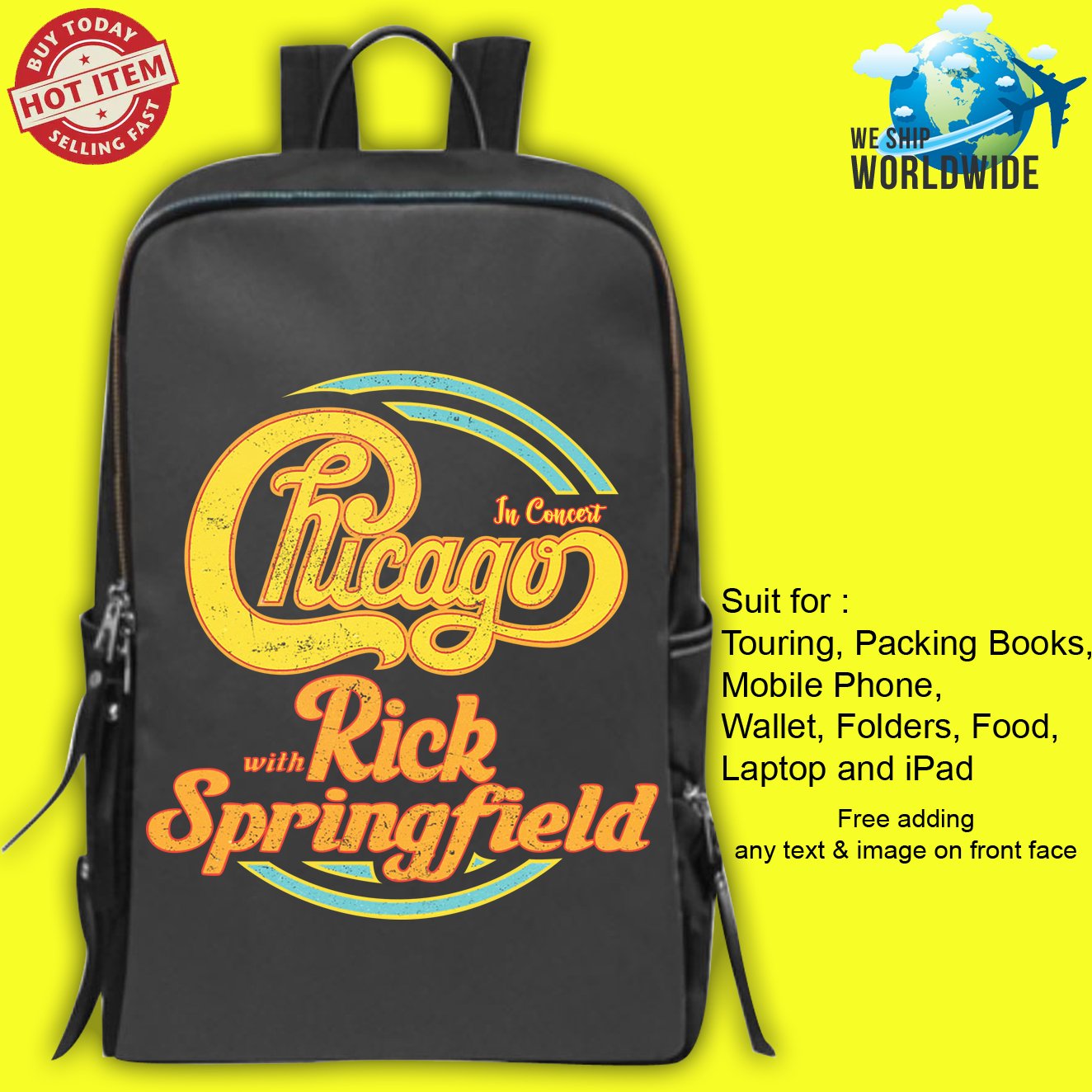 CHICAGO THE BAND, RICK SPRINGFIELD TOUR Concert Album Backpack Bags