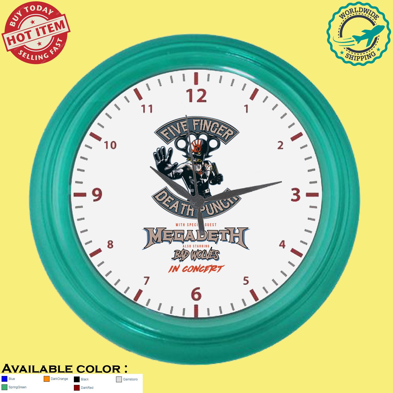 FIVE FINGER DEATH PUNCH, MEGADETH, BAD WOLVES TOUR Concert Album Wall Clocks