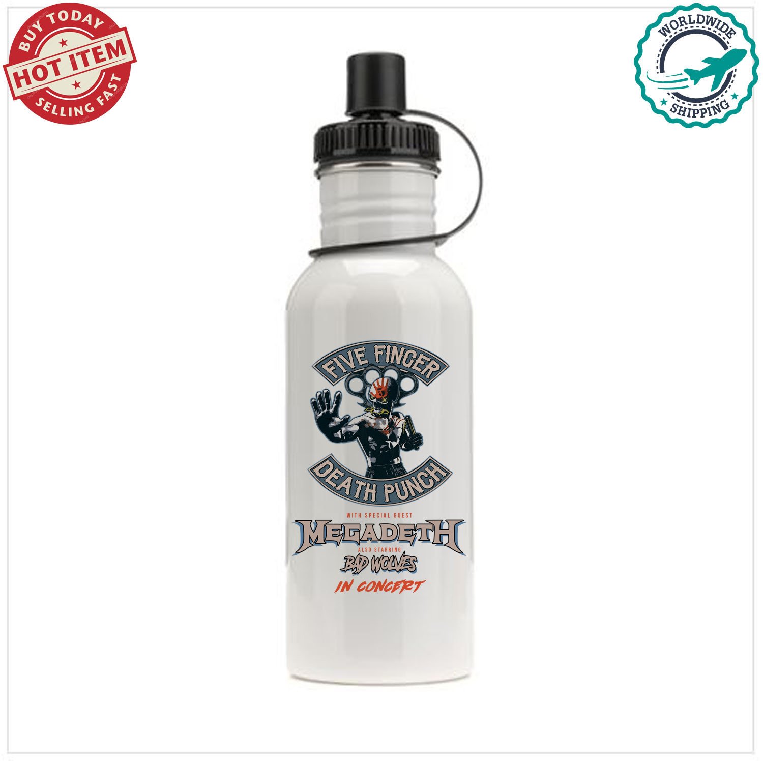FIVE FINGER DEATH PUNCH, MEGADETH, BAD WOLVES TOUR Concert Album Sports School Bottle