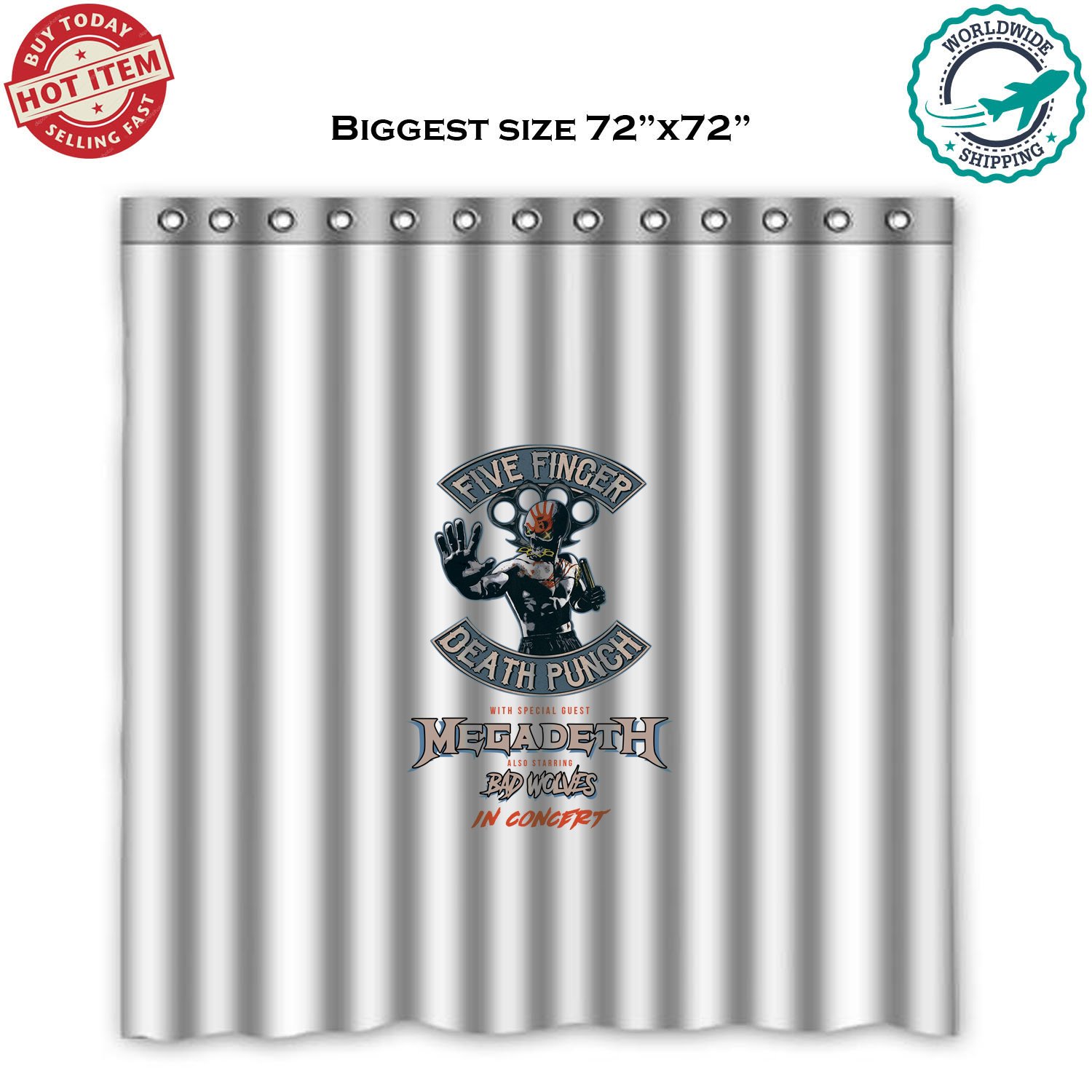 FIVE FINGER DEATH PUNCH, MEGADETH, BAD WOLVES TOUR Concert Album Shower Curtain