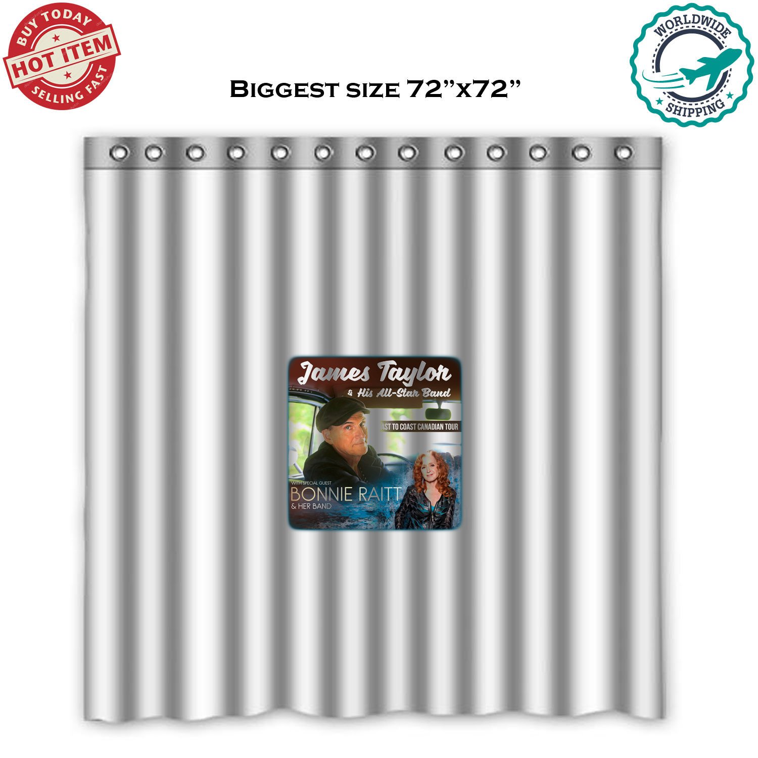 JAMES TAYLOR, BONNE RAITT COAST TO COAST CANADIAN TOUR Concert Album Shower Curtain