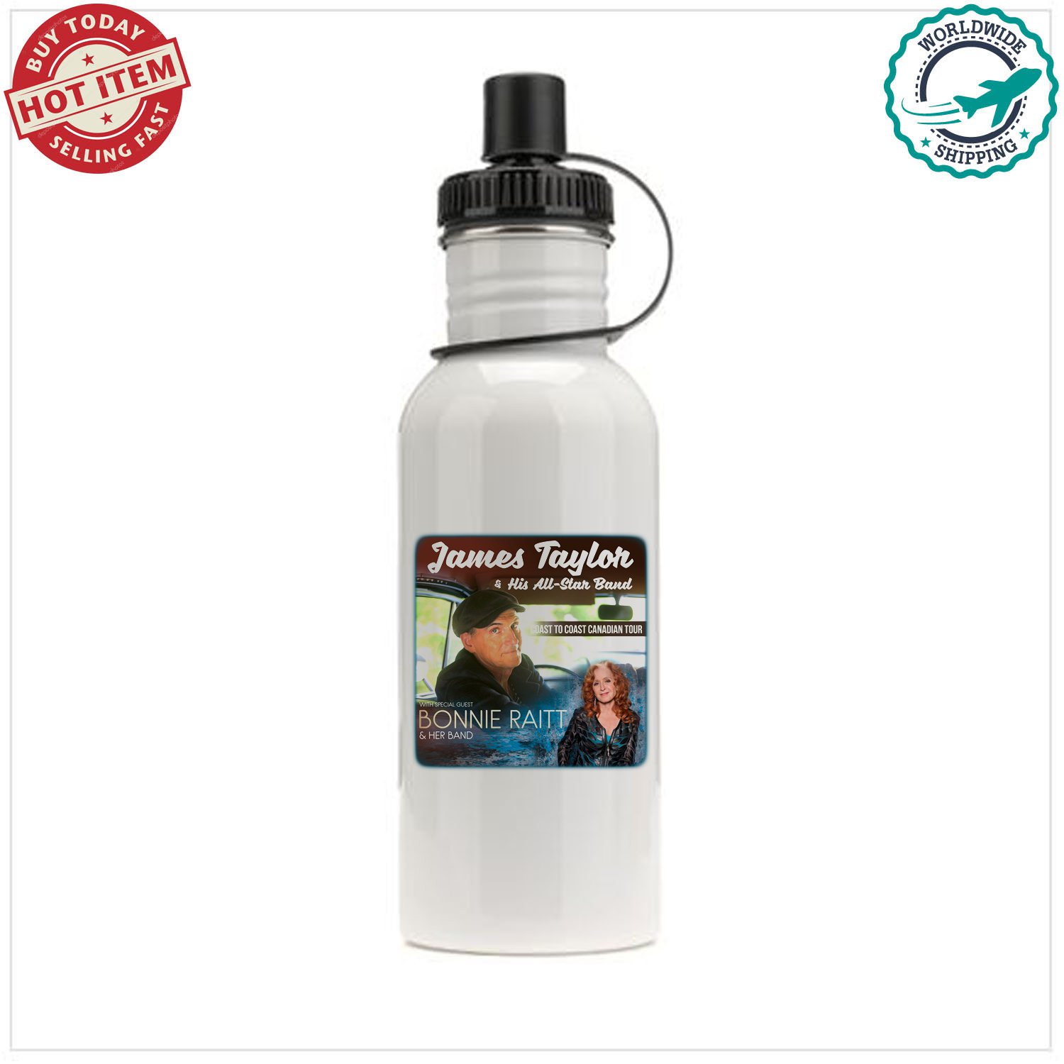 JAMES TAYLOR, BONNE RAITT COAST TO COAST CANADIAN TOUR Concert Album Sports School Bottle