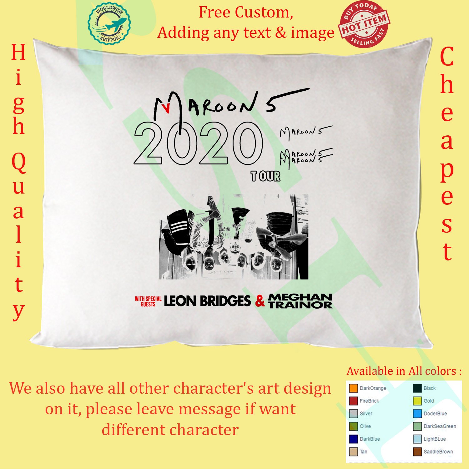 MAROON 5, LEON BRIDGES, MEGHAN TRAINOR TOUR Concert Album Pillow Cases