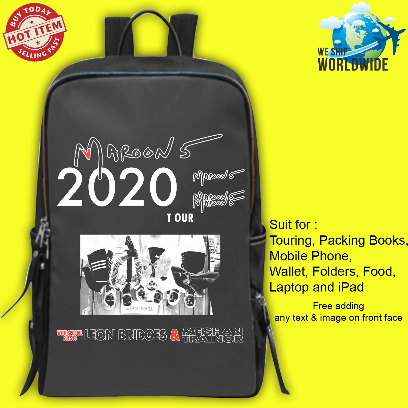 MAROON 5, LEON BRIDGES, MEGHAN TRAINOR TOUR Concert Album Backpack Bags