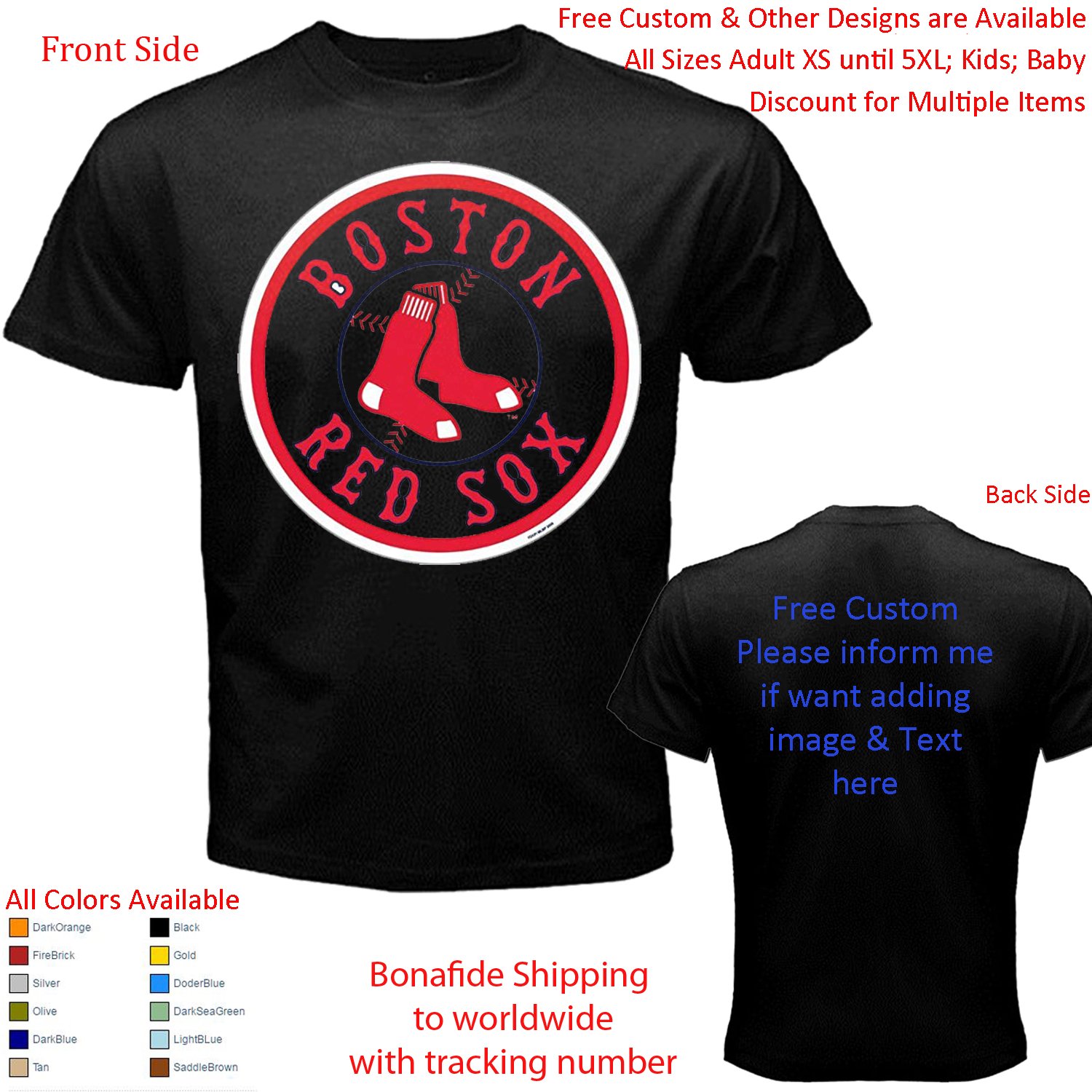 2 Boston Red Sox T-shirt S-5XL Kids Toddler