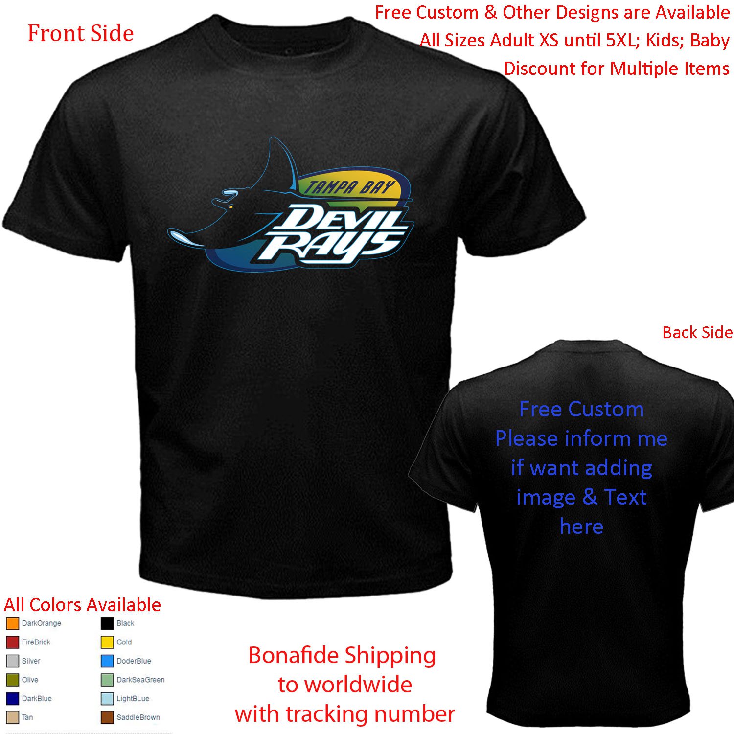 2 Tampa Bay Rays T-shirt S-5XL Kids Toddler