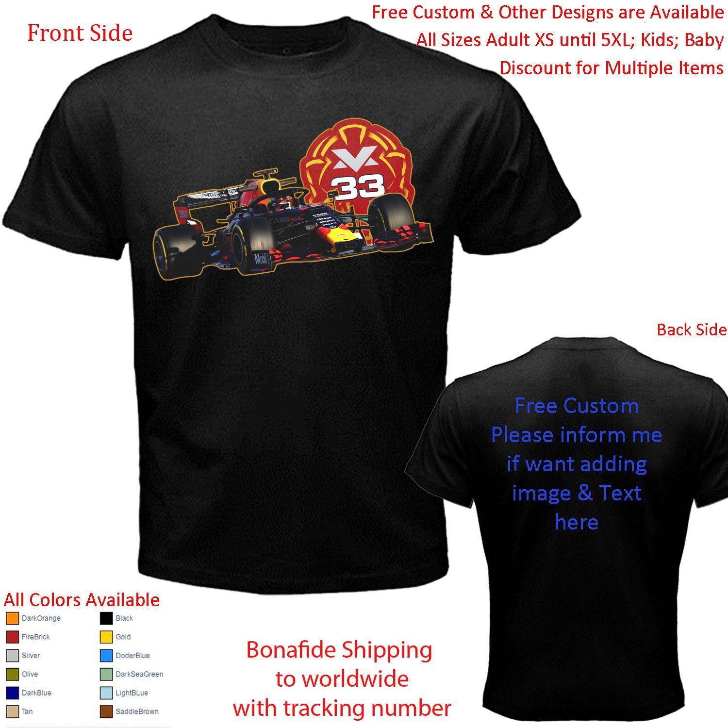 2 Aston Martin Red Bull Racing Pierre Gasly Max Verstappen T-shirt S-5XL Kids Toddler