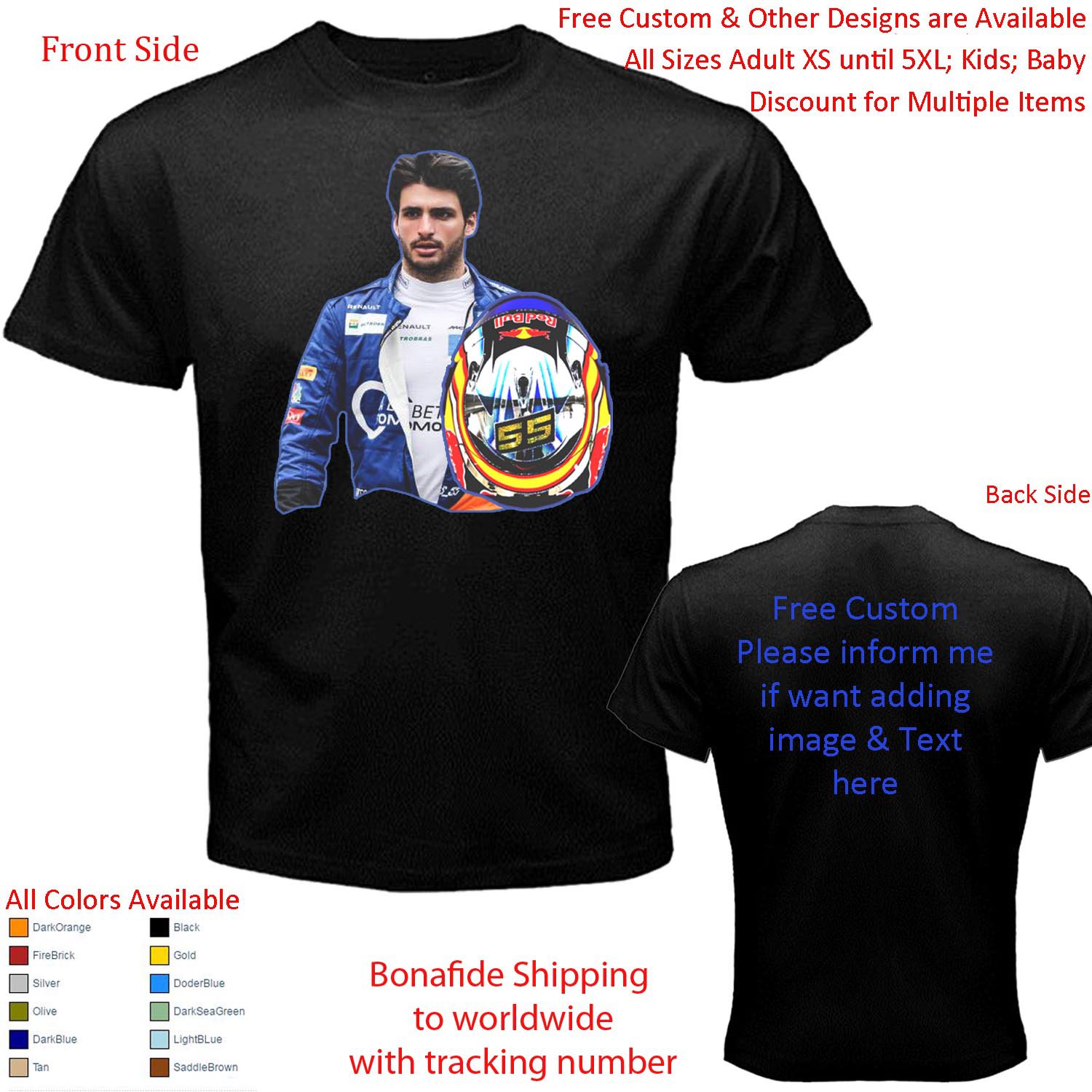 3 McLaren F1 Team Lando Norris Carlos Sainz Jr T-shirt S-5XL Kids Toddler