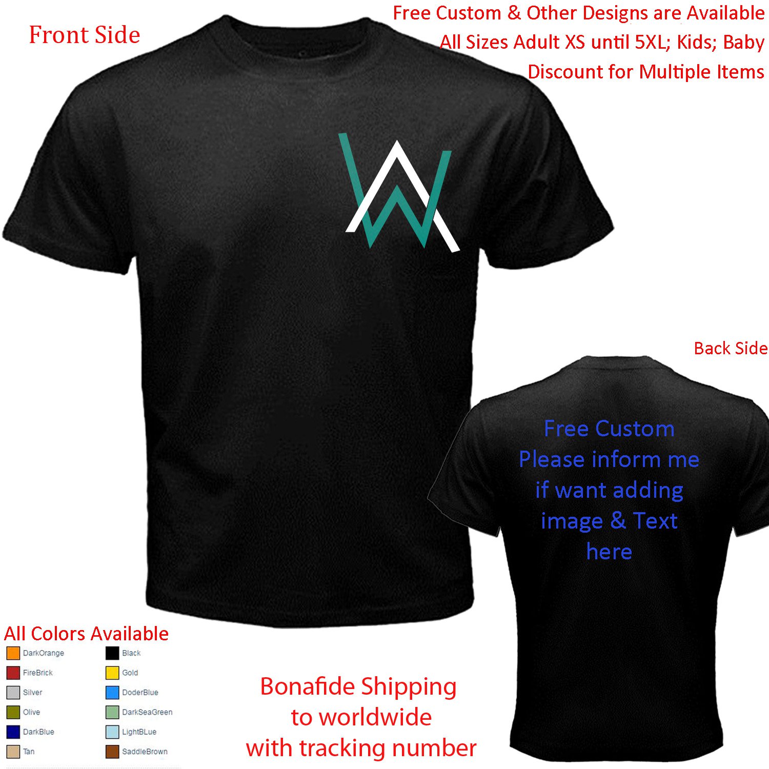 2 Alan Walker Tour Concert Album T-shirt S-5XL Kids Toddler
