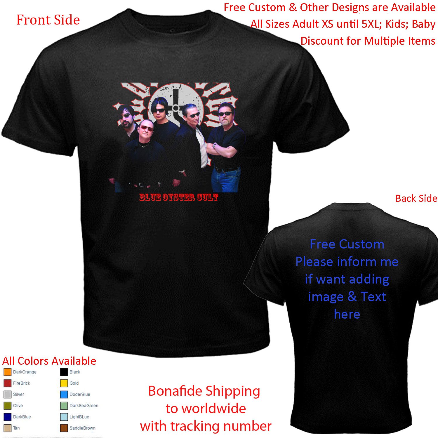 4 Blue Oyster Cult Tour Concert Album T-shirt S-5XL Kids Toddler