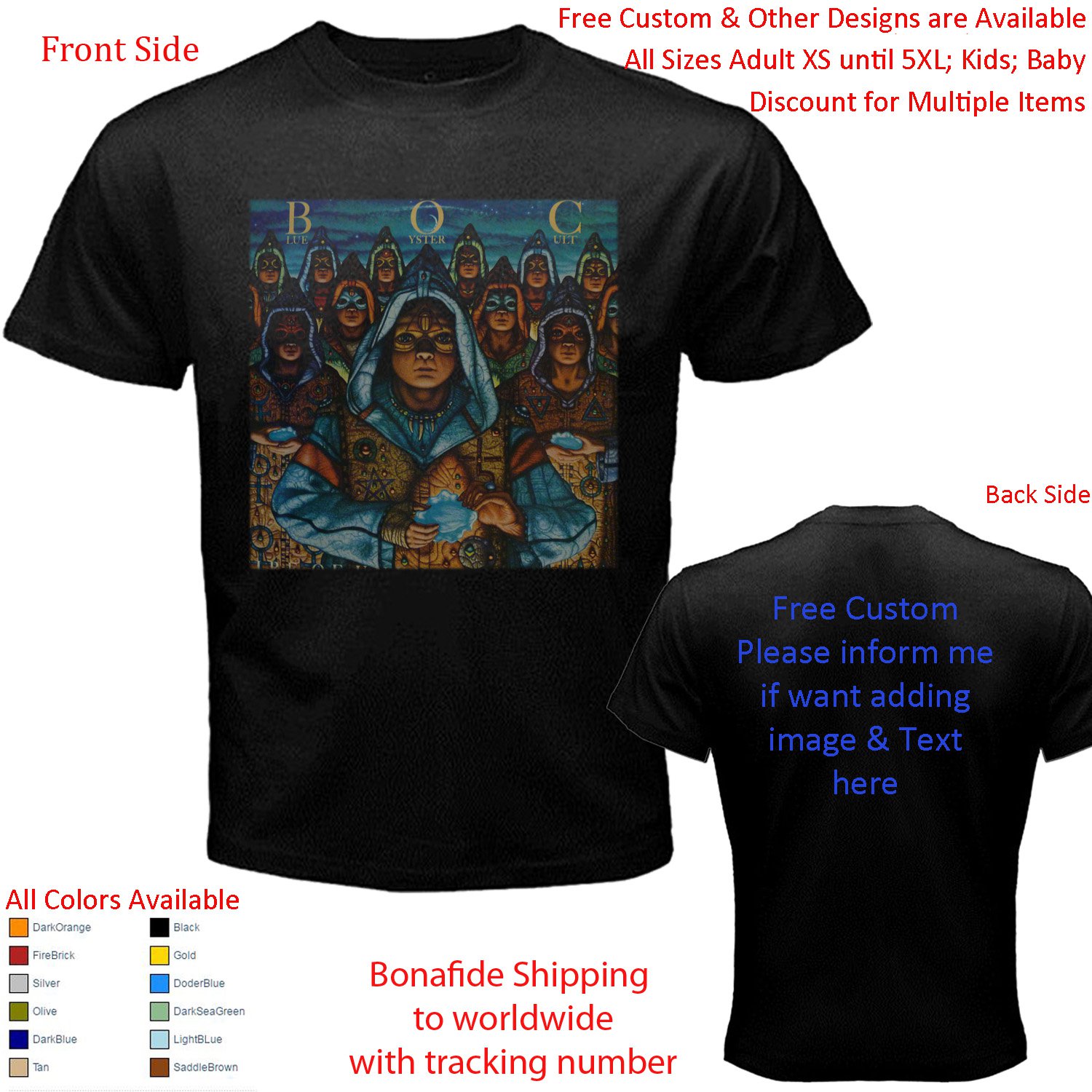 2 Blue Oyster Cult Tour Concert Album T-shirt S-5XL Kids Toddler