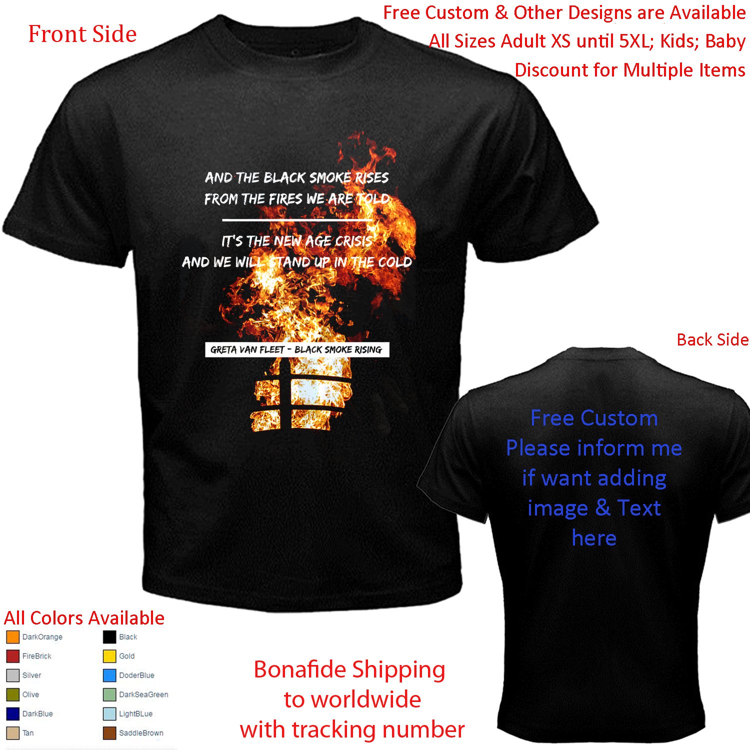 5 Greta Van Fleet Tour Concert Album T-shirt S-5XL Kids Toddler