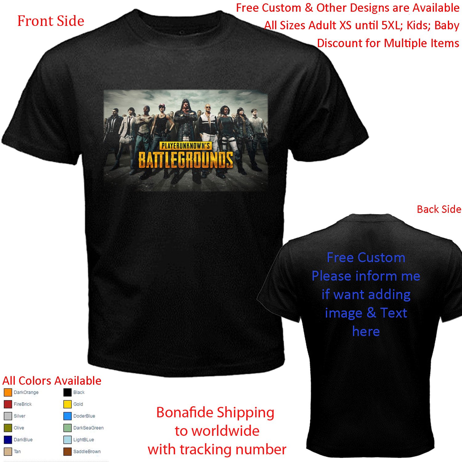 1 PUBG Trend Game T-shirt S-5XL Kids Toddler