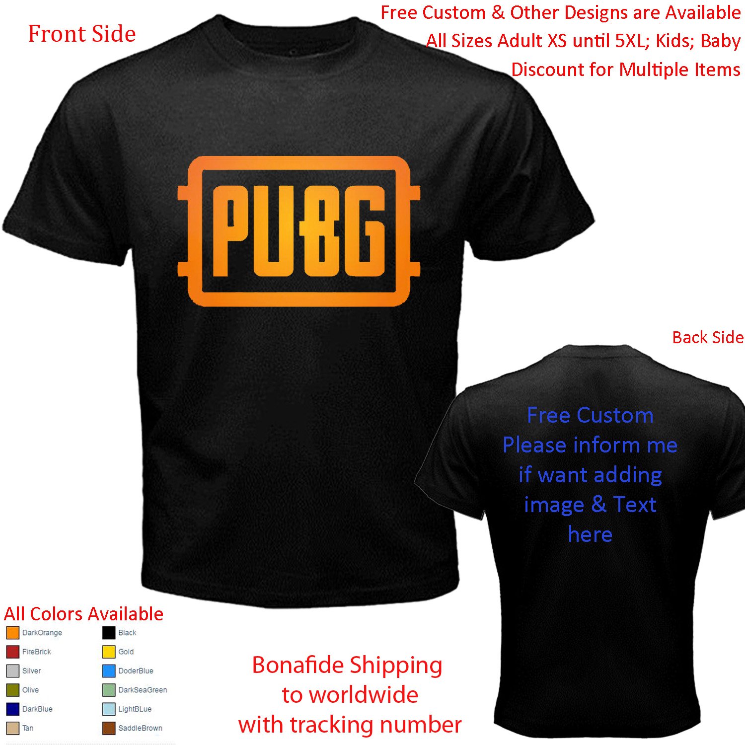 5 PUBG Trend Game T-shirt S-5XL Kids Toddler