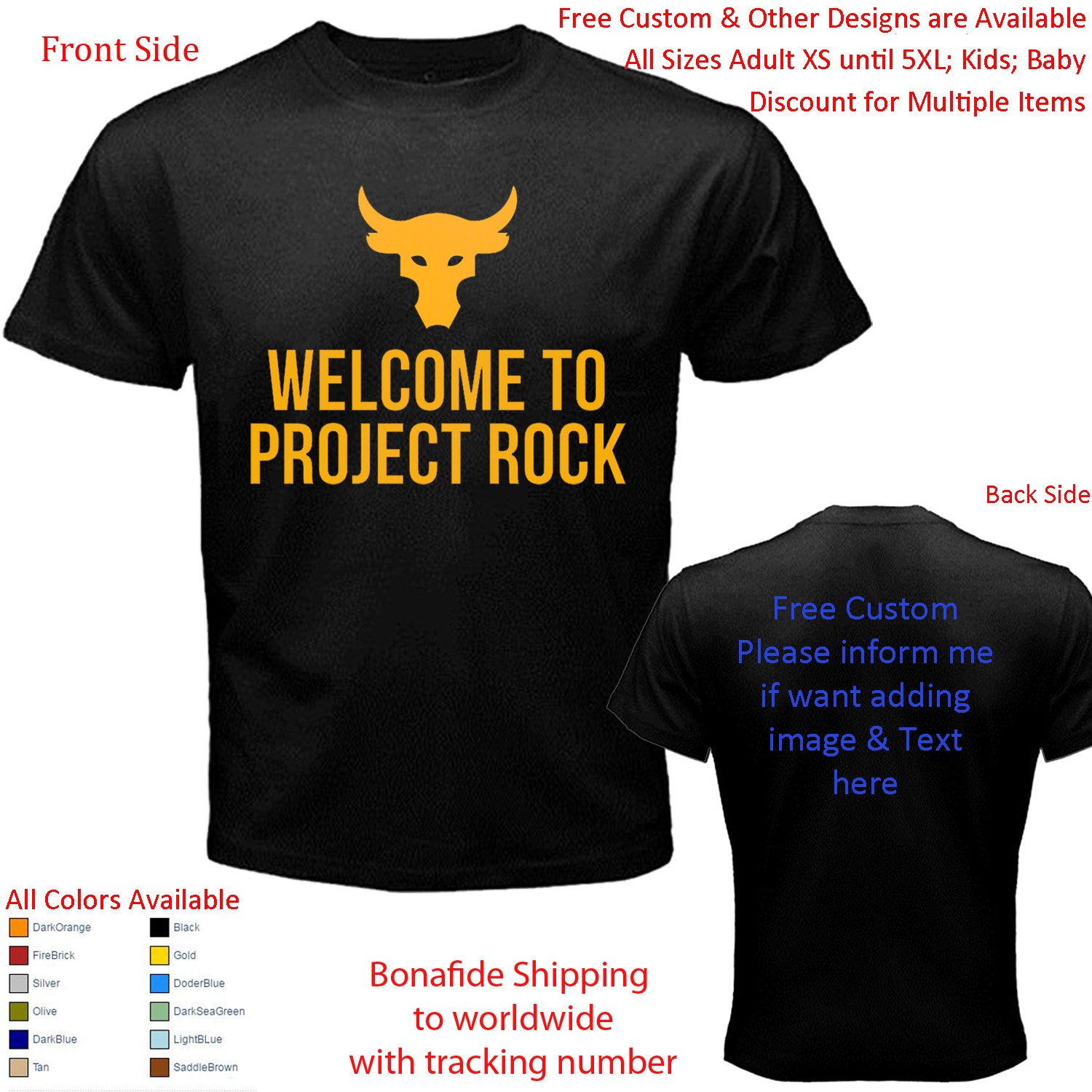 2  Under Armour & The Rock Tour Concert Album T-shirt S-5XL Kids Toddler