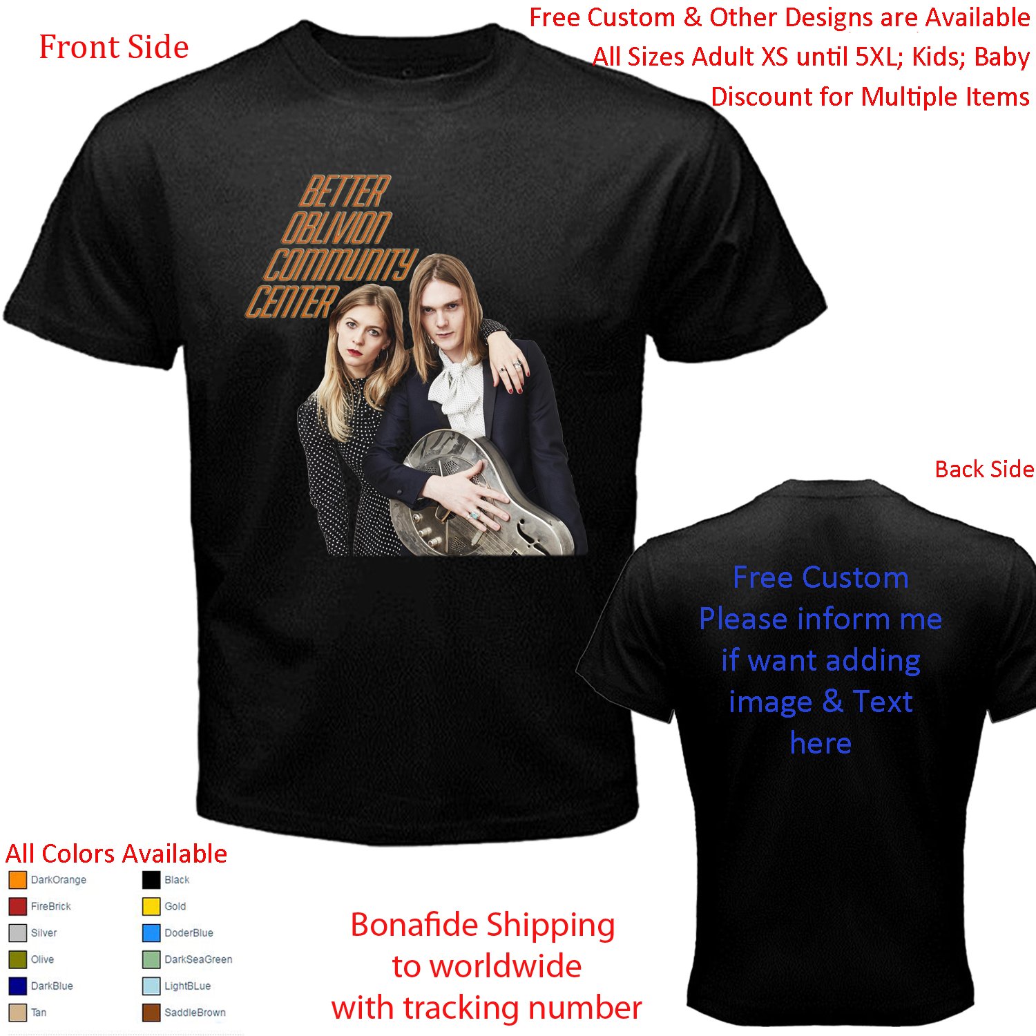 BETTER OBLIVION COMMUNITY CENTER Tour Concert Album T-shirt S-5XL Kids Toddler