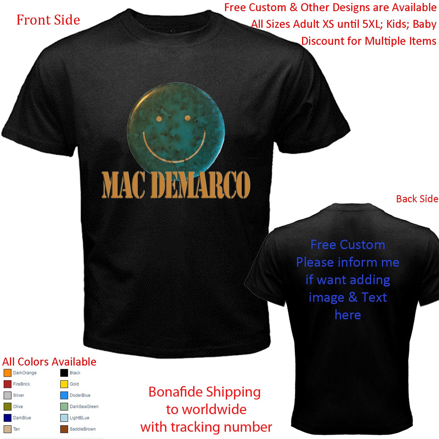 MAC DEMARCO Tour Concert Album T-shirt S-5XL Kids Toddler