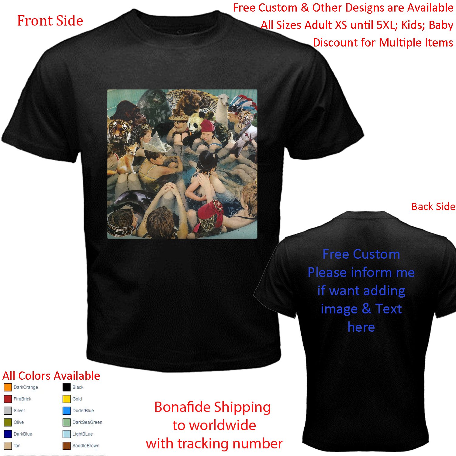 PANDA BEAR Tour Concert Album T-shirt S-5XL Kids Toddler