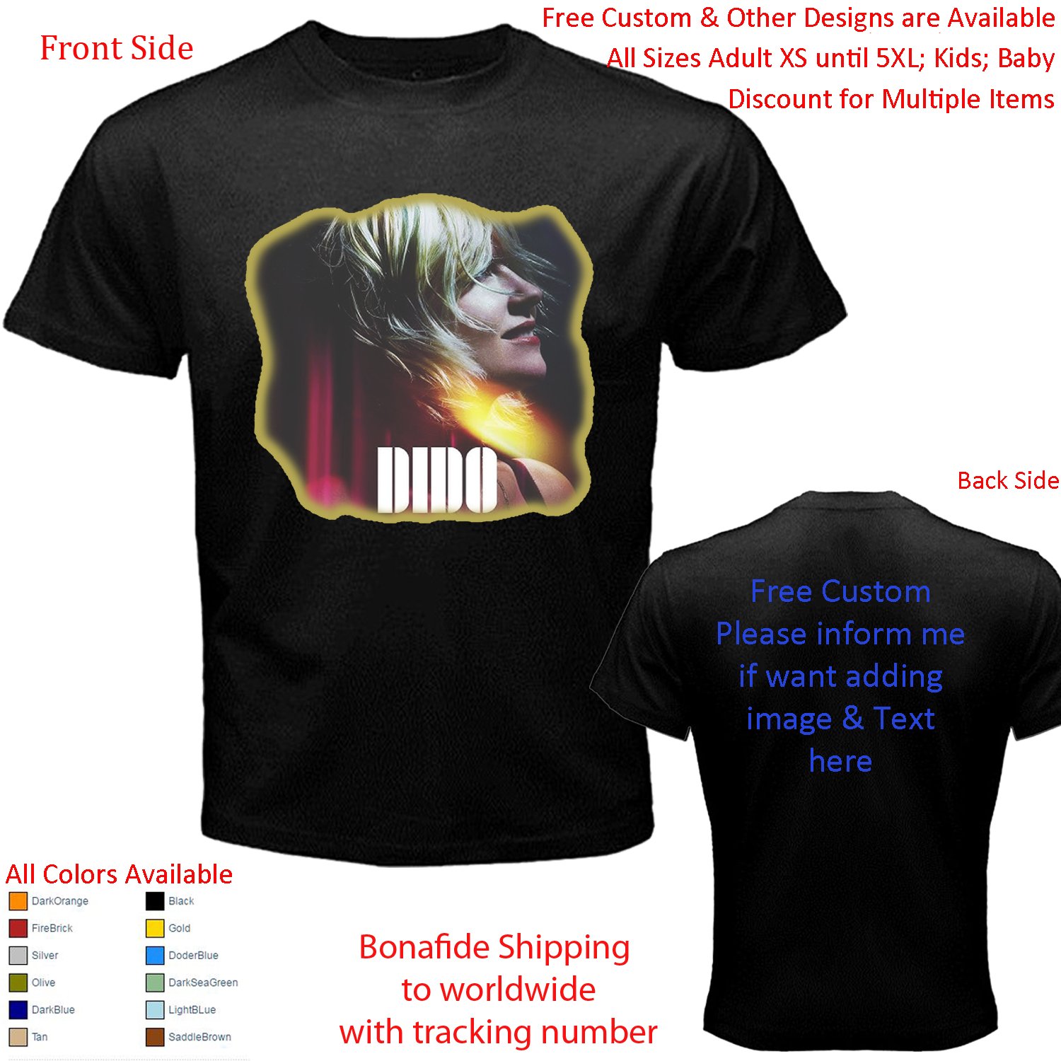 2 Dido - Still On My Mind Tour Concert Album T-shirt S-5XL Kids Toddler