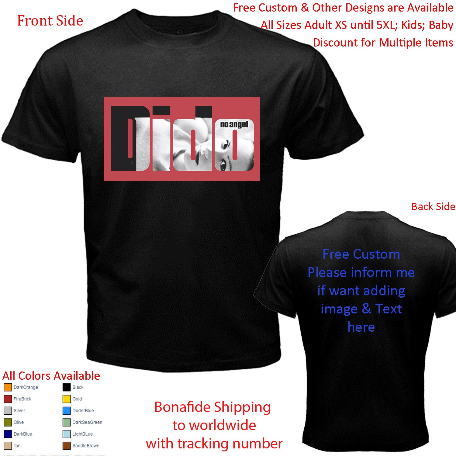 5 Dido - Still On My Mind Tour Concert Album T-shirt S-5XL Kids Toddler