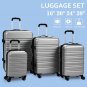 4 PCS Luggage Set Travel Bag ABS Trolley Spinner Suitcase w/ TSA Lock Silver