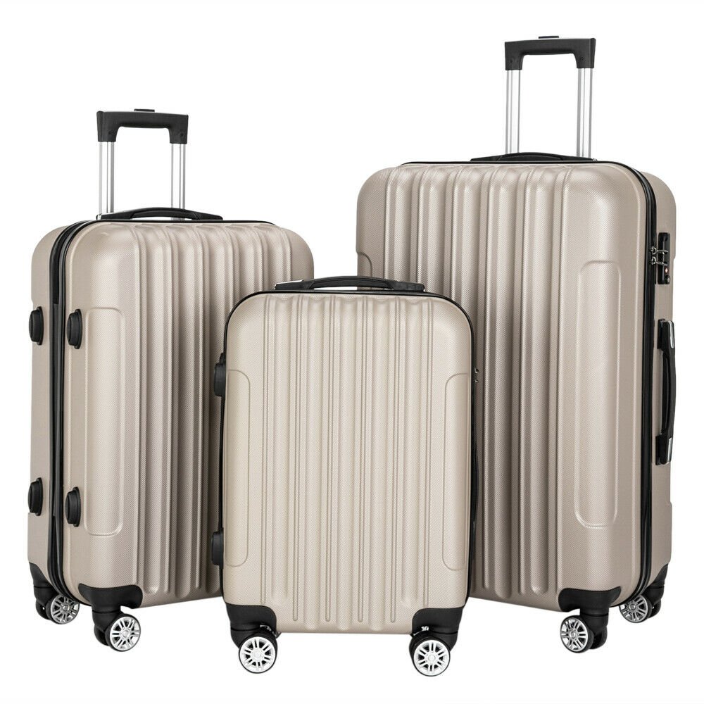 Hardside 3 Piece Nested Spinner Suitcase Luggage Set With TSA Lock Gray