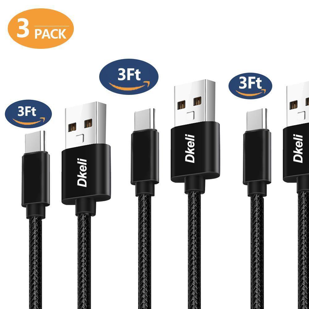 Type USB C Cable, 3Pack 3FT Nylon Braided Type Lightning Cable USB A to Black