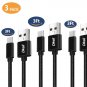 Type USB C Cable, 3Pack 3FT Nylon Braided Type Lightning Cable USB A to Black