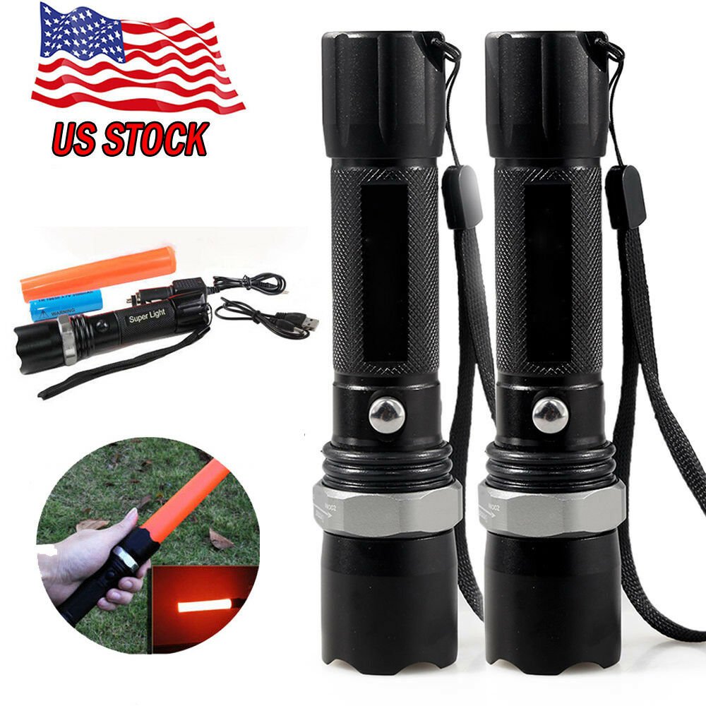 Lot2 3Modes Rechargeable LED Flashlight Torch Lamp Outdoor Light