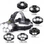 80000LM 5x LED Headlamp Headlight Rechargeable Light+USB Cable+18650 Battery